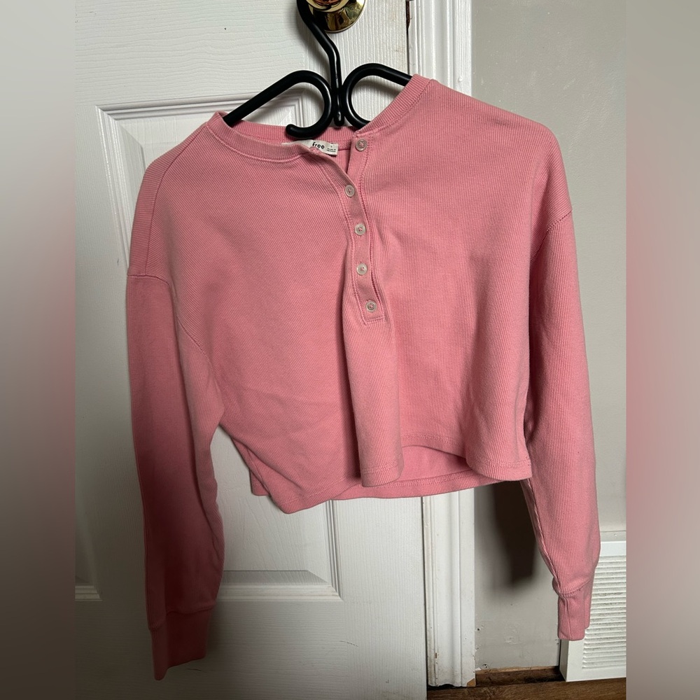 Pink Cropped Henley Top